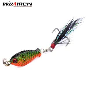 1Pcs Small Minnow 3.2cm 6gMetal Fishing Crankbait Lure 3d Eyes Baits Artificial Bait With Feather Fishing Tackle YR-263