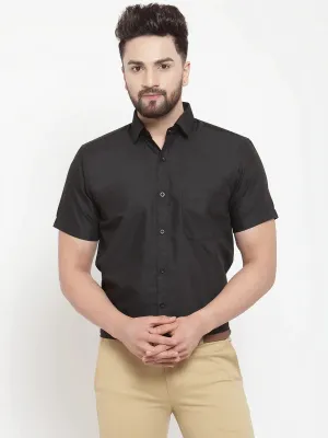 Black Men'S Cotton Half Sleeves Solid Formal Shirts