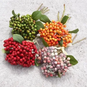 Bulk Exclusive Holy Berries Bouquet Faux Fall and Winter Flowers Arrangements Wholesale