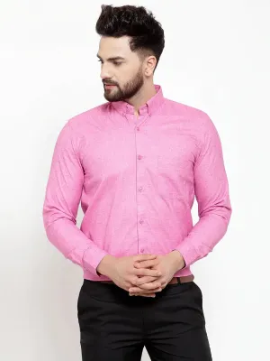 Pink Men'S Cotton Solid Button Down Formal Shirts