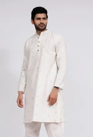 White Dobby Button Down Kurta