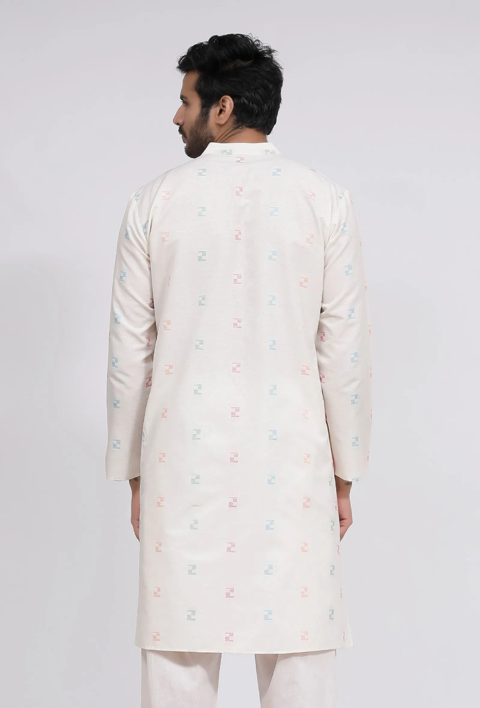 White Dobby Button Down Kurta