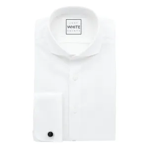 White Egyptian Cotton Non Iron Dress Shirt, Spread Collar and French Cuffs