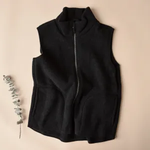 Women's Zip Vest - 100% Organic Wool Fleece - Black (XS-L) *Returning 2025